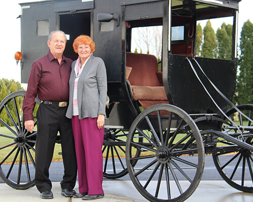 Wanda and Richard Brunstetter with their own Amish buggy