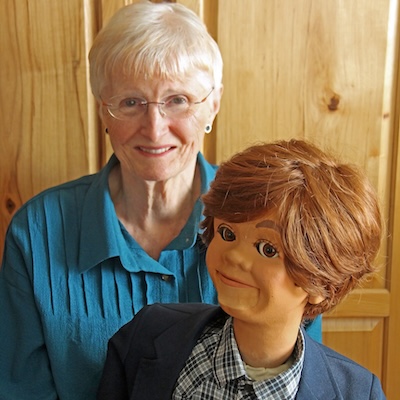 Wanda Brunstetter and her ventriloquist figure, Randy Right 